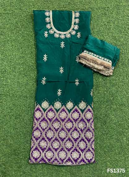 FS1375 | Bottle-Green | Silk | Party Wear | Wedding | Jaggo | Ring Ceremony | Festival