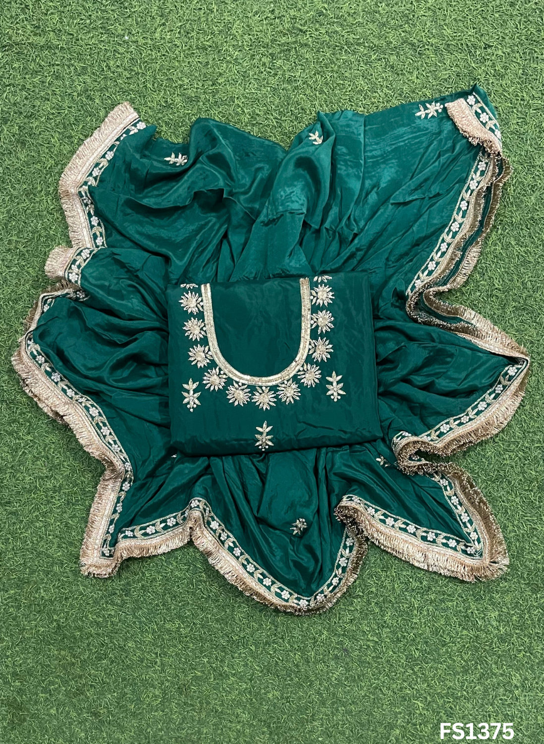 FS1375 | Bottle-Green | Silk | Party Wear | Wedding | Jaggo | Ring Ceremony | Festival