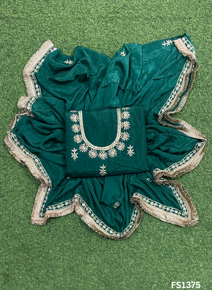 FS1375 | Bottle-Green | Silk | Party Wear | Wedding | Jaggo | Ring Ceremony | Festival