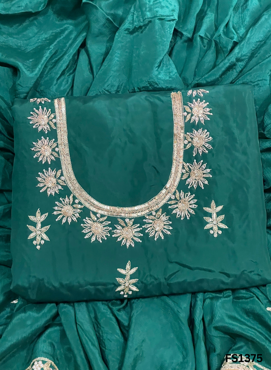 FS1375 | Bottle-Green | Silk | Party Wear | Wedding | Jaggo | Ring Ceremony | Festival