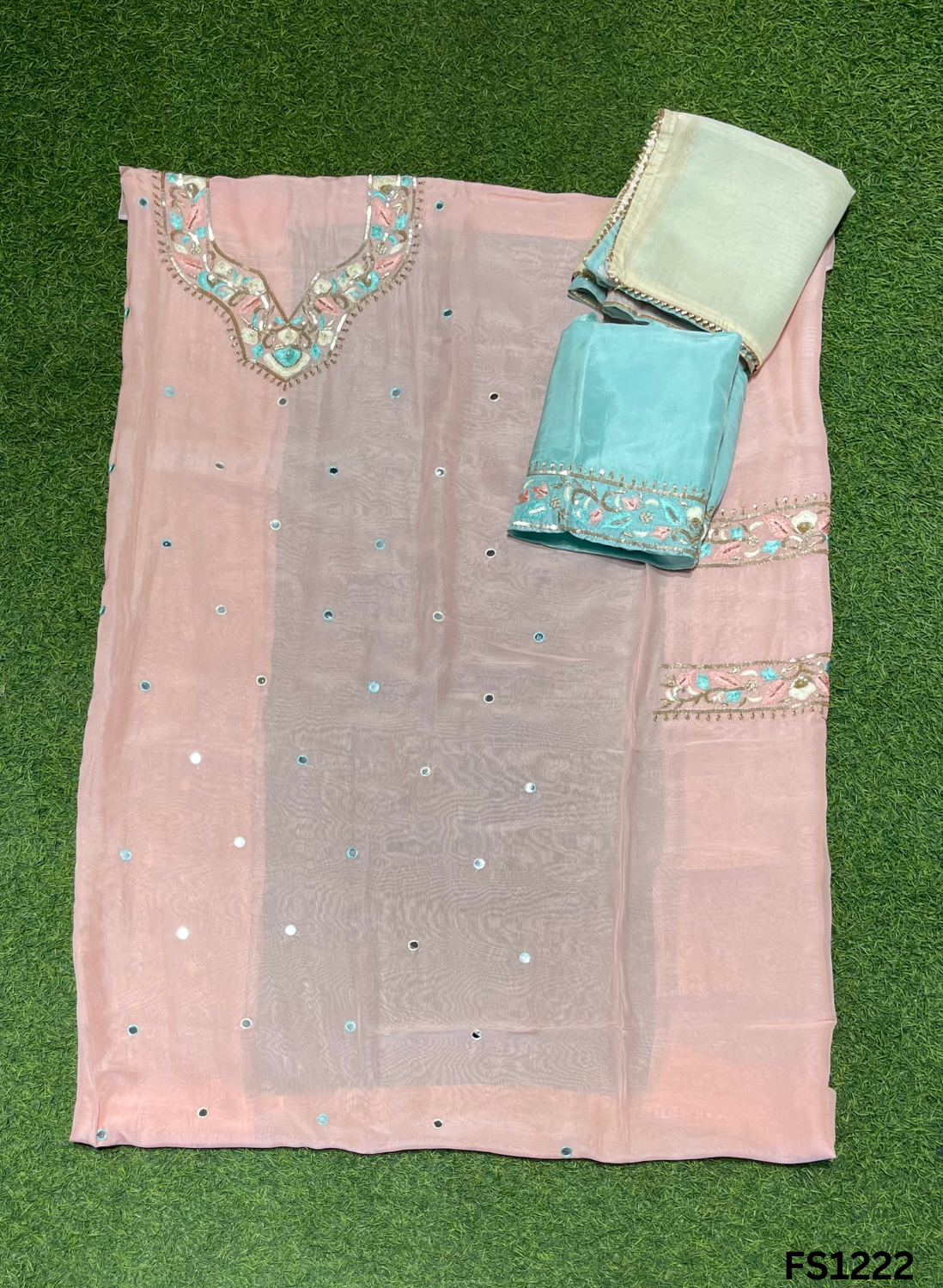 FS1222 | Peach | Organza | Organza Suit | Wedding | Party Wear | Ring Ceremony | Festival Suit | Allover suit