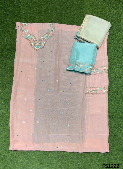 FS1222 | Peach | Organza | Organza Suit | Wedding | Party Wear | Ring Ceremony | Festival Suit | Allover suit