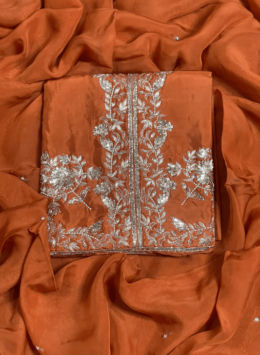 FS224 | Rust | Silk Suit | Party Wear | Wedding | Jaggo | Ring Ceremony | Festival | F9GDAA