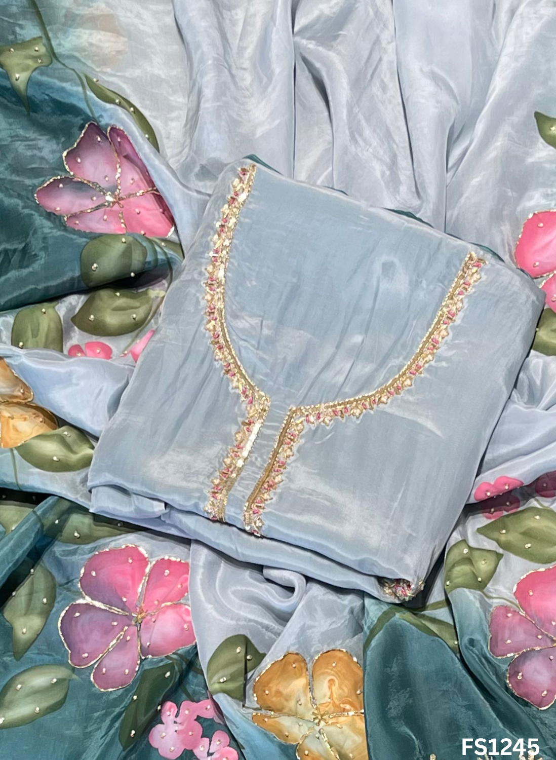 FS1245 | Grey | Silk Organza | Silk Suit | Wedding | Party Wear | Ring Ceremony | Festival Suit | Allover suit