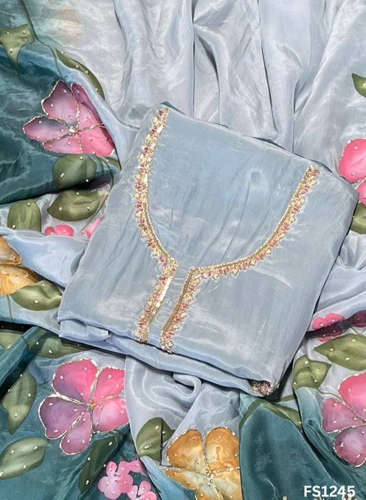 FS1245 | Grey | Silk Organza | Silk Suit | Wedding | Party Wear | Ring Ceremony | Festival Suit | Allover suit