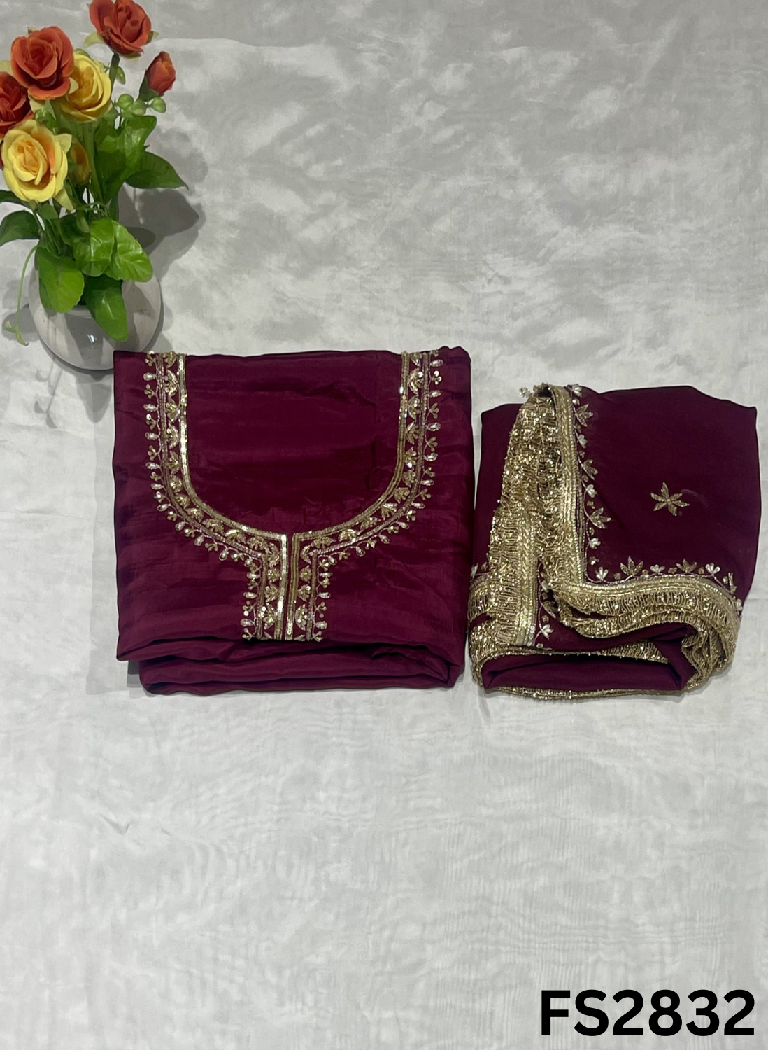 FS2832 | Raw Silk Suit | Party Wear | Jaggo Wear | Weeding Suit