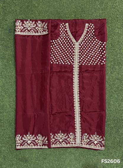 FS2606 | Mehroon |Silk | Party Wear | Wedding | Jaggo | Ring Ceremony | Festival