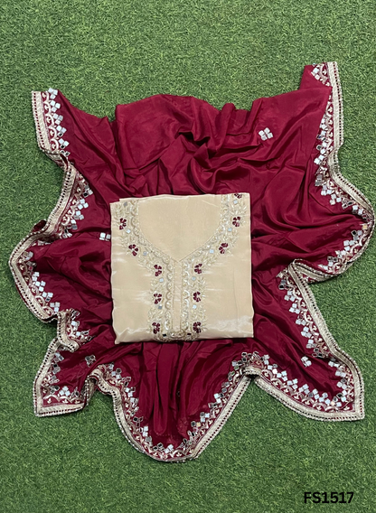 FS1517 | Golden | Silk Suit | Party Wear | Wedding | Jaggo | Festival |