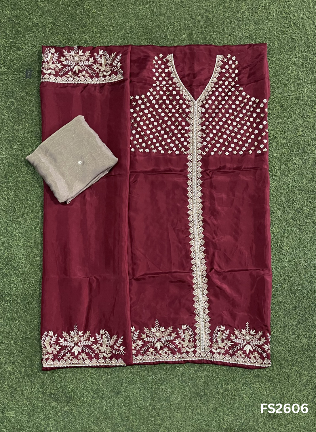 FS2606 | Mehroon |Silk | Party Wear | Wedding | Jaggo | Ring Ceremony | Festival