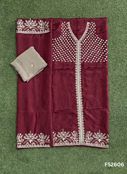 FS2606 | Mehroon |Silk | Party Wear | Wedding | Jaggo | Ring Ceremony | Festival