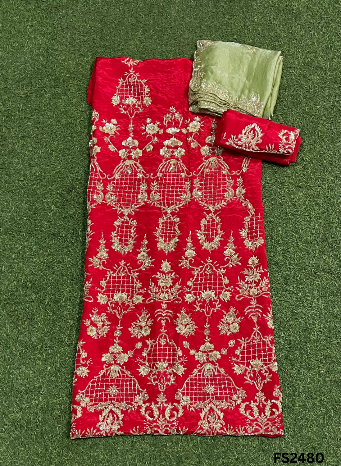 FS2480 | Red | Silk | Party Wear | Wedding | Jaggo | Ring Ceremony | Festival