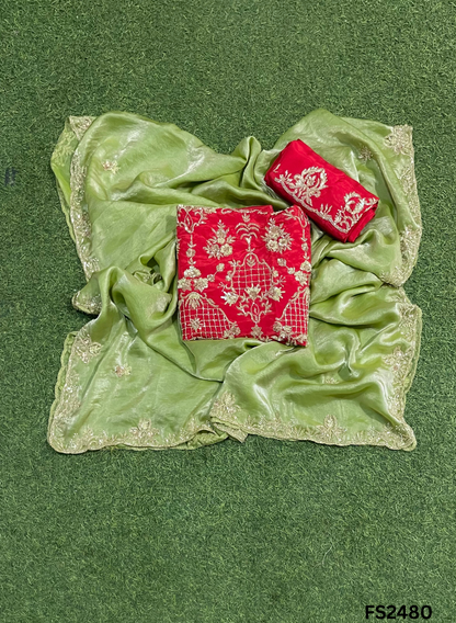 FS2480 | Red | Silk | Party Wear | Wedding | Jaggo | Ring Ceremony | Festival