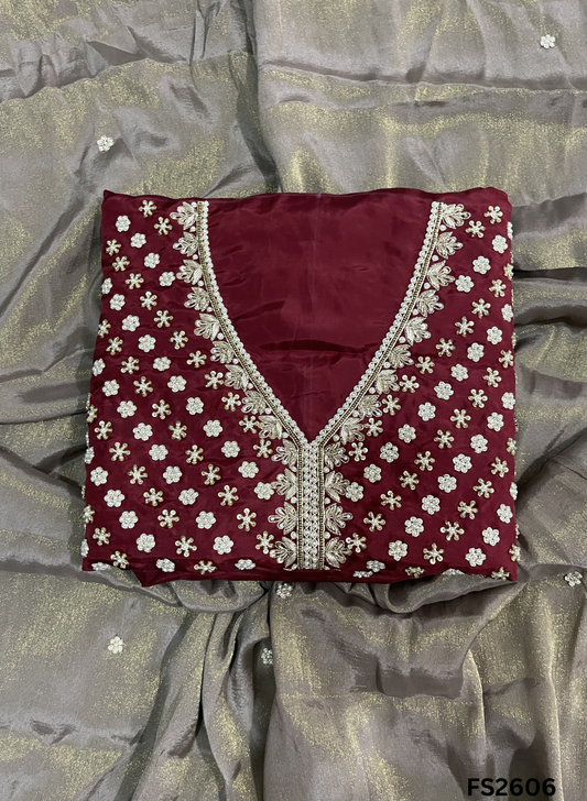 FS2606 | Mehroon |Silk | Party Wear | Wedding | Jaggo | Ring Ceremony | Festival