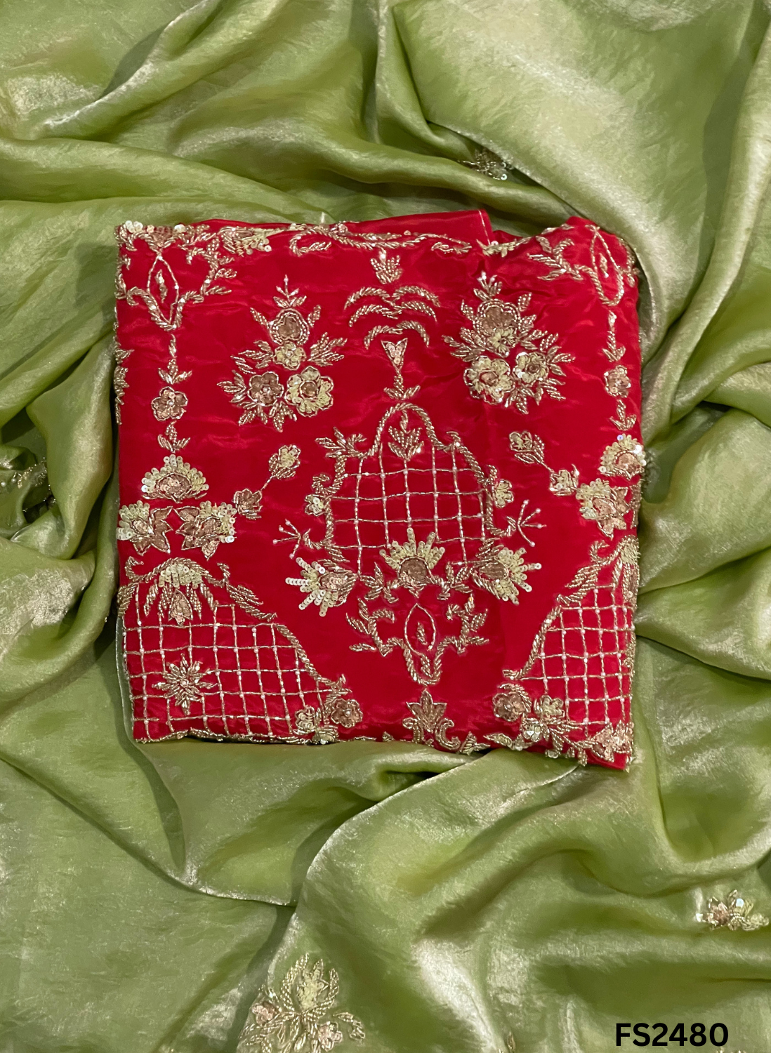 FS2480 | Red | Silk | Party Wear | Wedding | Jaggo | Ring Ceremony | Festival