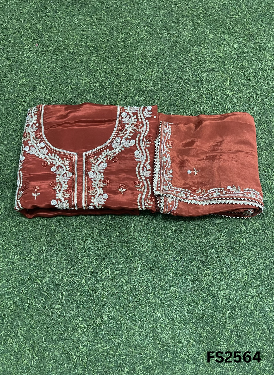 FS2564 |  RUST | Silk | Party Wear | Wedding | Jaggo | Ring Ceremony | Festival