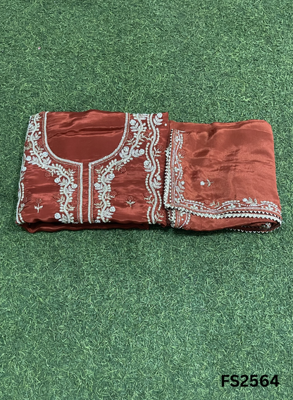 FS2564 |  RUST | Silk | Party Wear | Wedding | Jaggo | Ring Ceremony | Festival