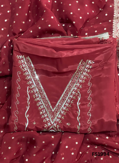 FS1994 | Mehroon | Silk | Party Wear | Wedding | Jaggo | Ring Ceremony | Festival