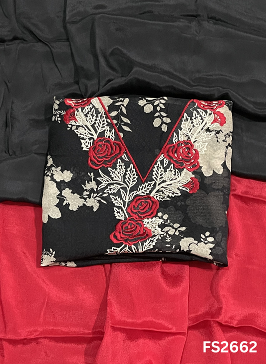 FS2662 | BLACK | Twill Organza Suit | Party Wear | Wedding | Jaggo | Ring Ceremony | Festival