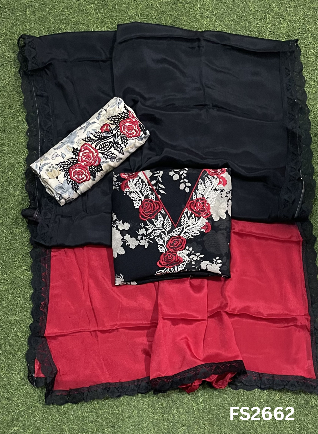 FS2662 | BLACK | Twill Organza Suit | Party Wear | Wedding | Jaggo | Ring Ceremony | Festival