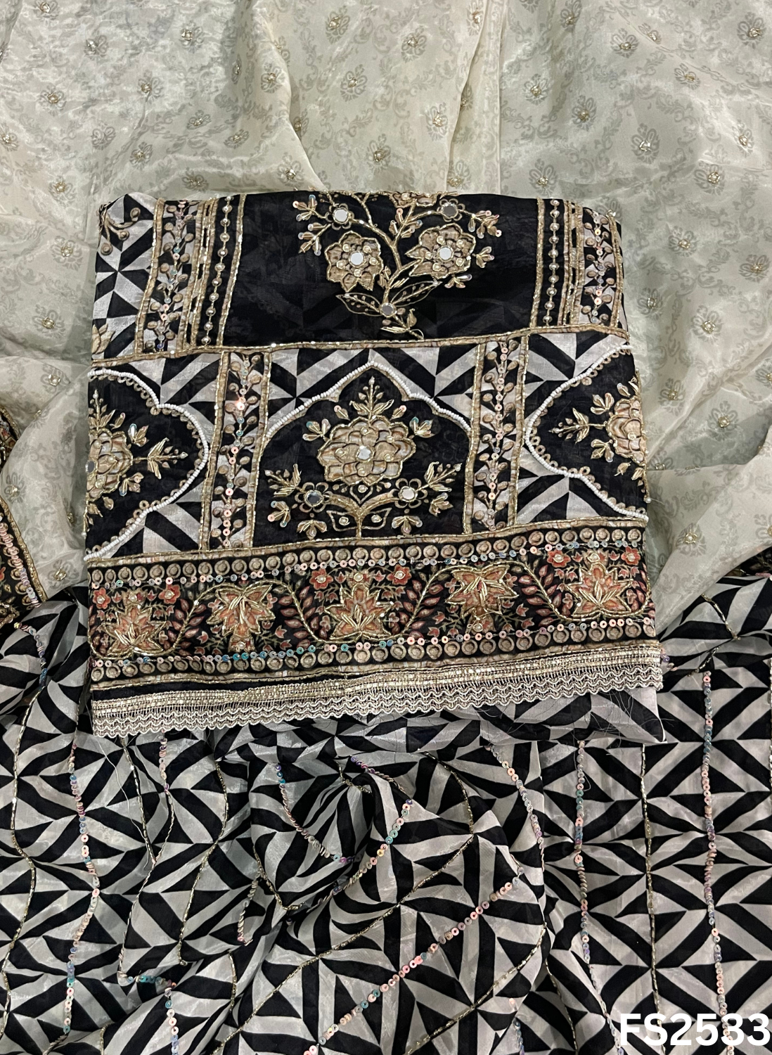 FS2533 | Black | Tebi-Silk | Suit | Wedding | Party Wear | Ring Ceremony | Festival Suit | Allover suit |