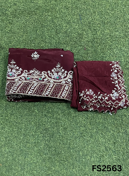 FS2563 | MEHROON  |Tebi-Silk | Suit | Wedding | Party Wear | Ring Ceremony | Festival Suit | Allover suit |