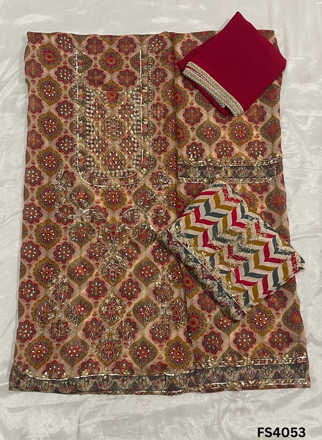 FS4053 | Tebi Silk Suit | Party Wear | Ring Ceremony | Festival Suit | Contrast Suit |