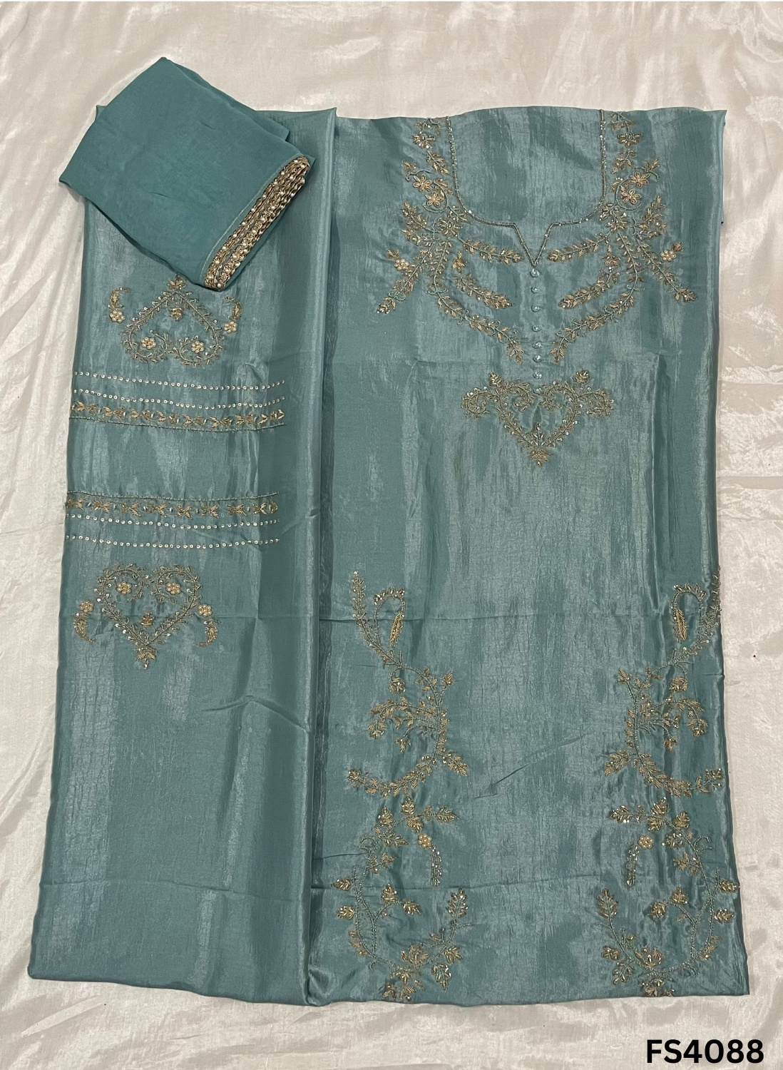 FS4088 | Tussar Crush Suit | Party Wear | Wedding | Jaggo | Ring Ceremony | Festival