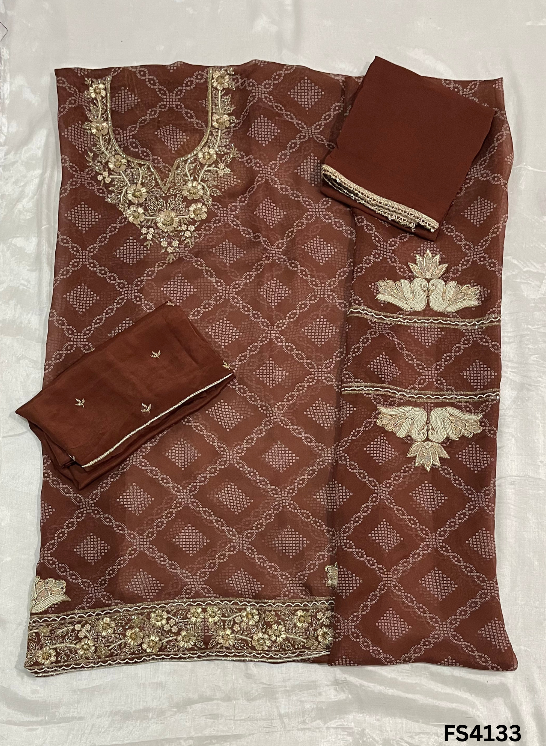 FS4133 | Twill Organza | Bandani Print Suit | Wedding | Party Wear | Ring Ceremony | Festival Suit |