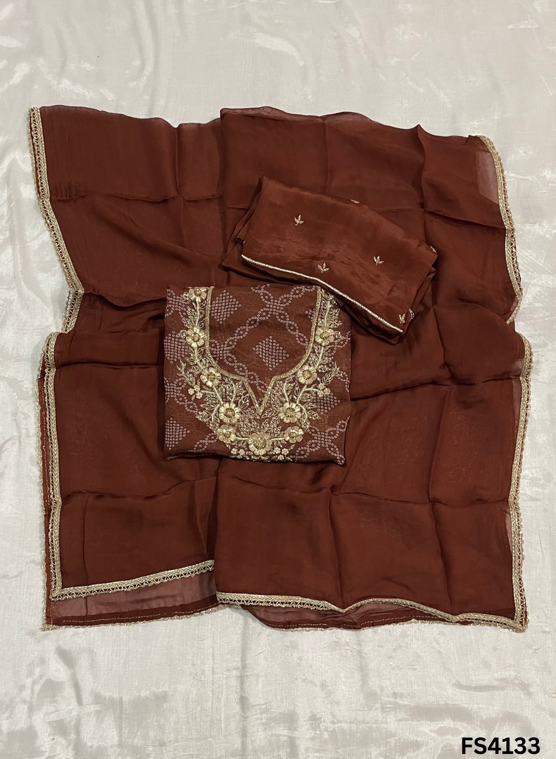 FS4133 | Twill Organza | Bandani Print Suit | Wedding | Party Wear | Ring Ceremony | Festival Suit |
