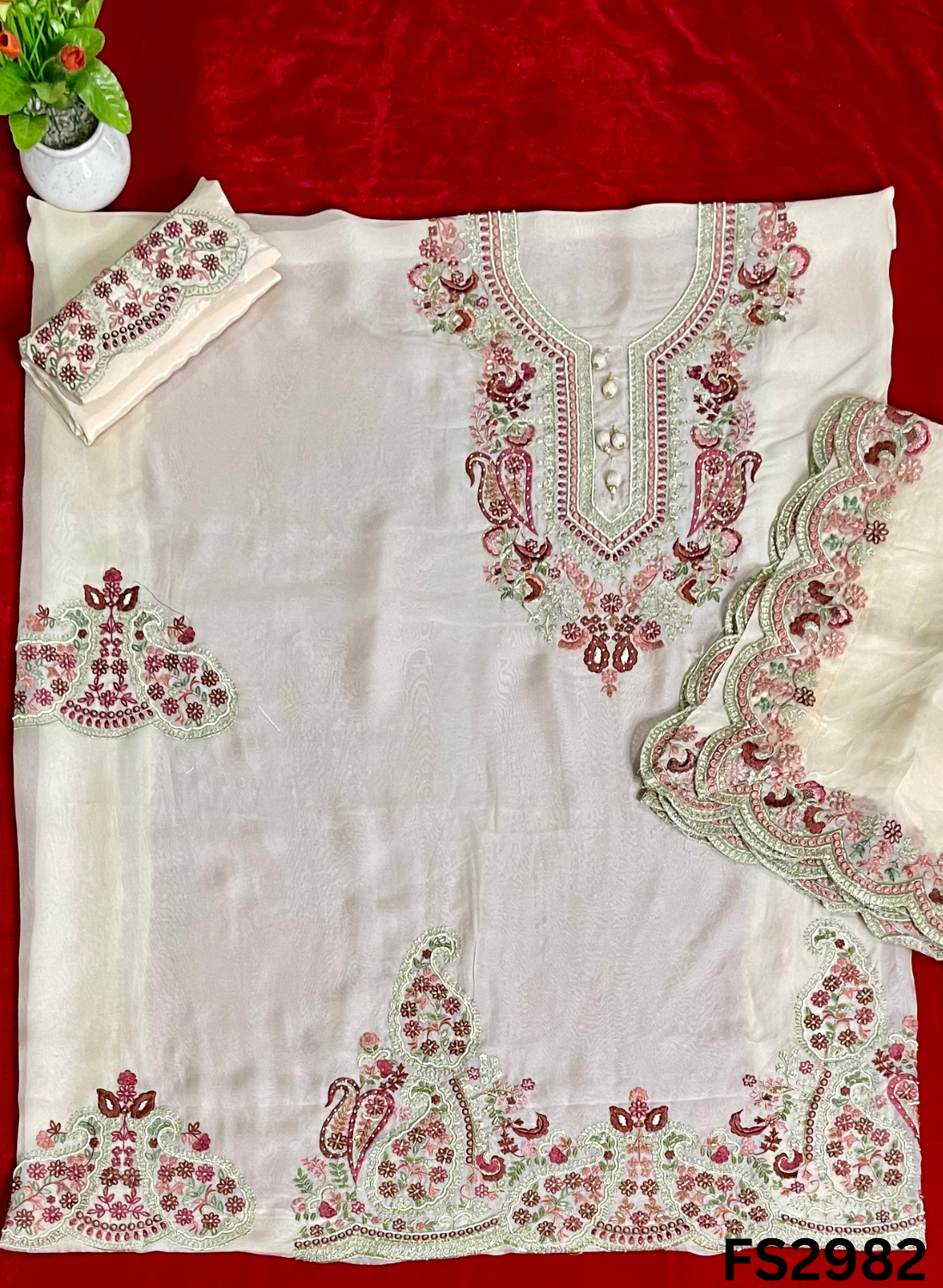 FS2982 | Twill Organza Suit | Party Wear | Wedding | Jaggo | Ring Ceremony | Festival