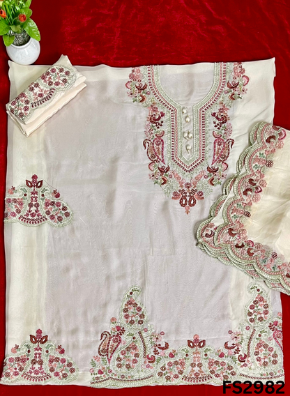 FS2982 | Twill Organza Suit | Party Wear | Wedding | Jaggo | Ring Ceremony | Festival