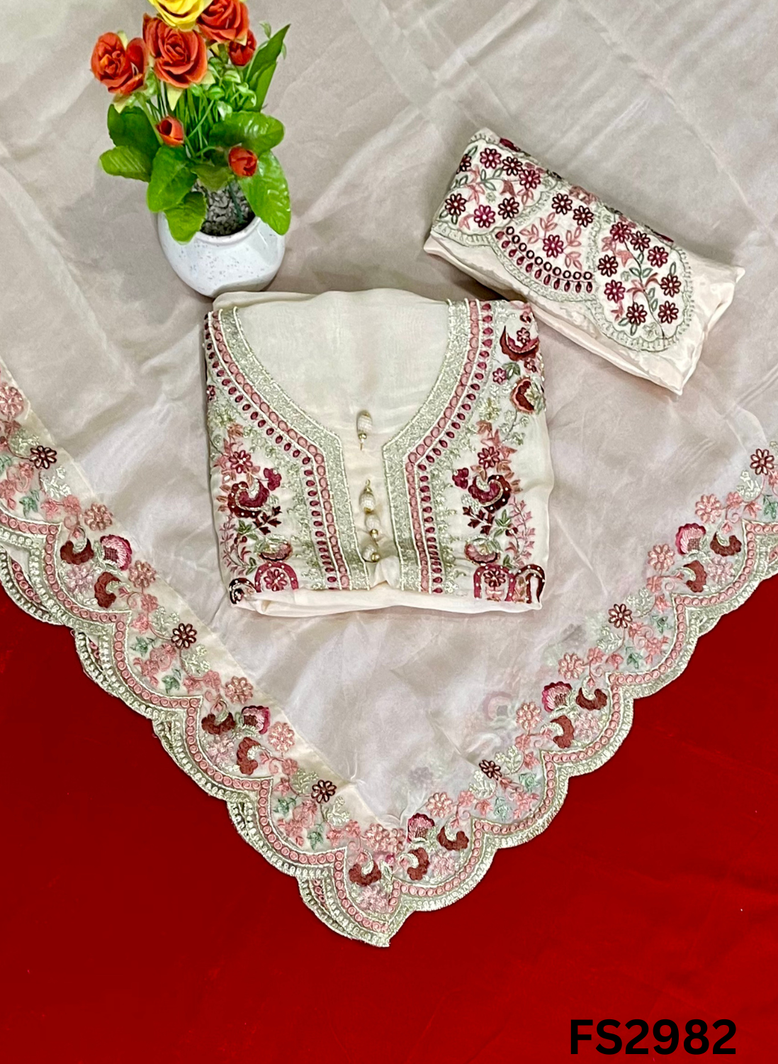 FS2982 | Twill Organza Suit | Party Wear | Wedding | Jaggo | Ring Ceremony | Festival
