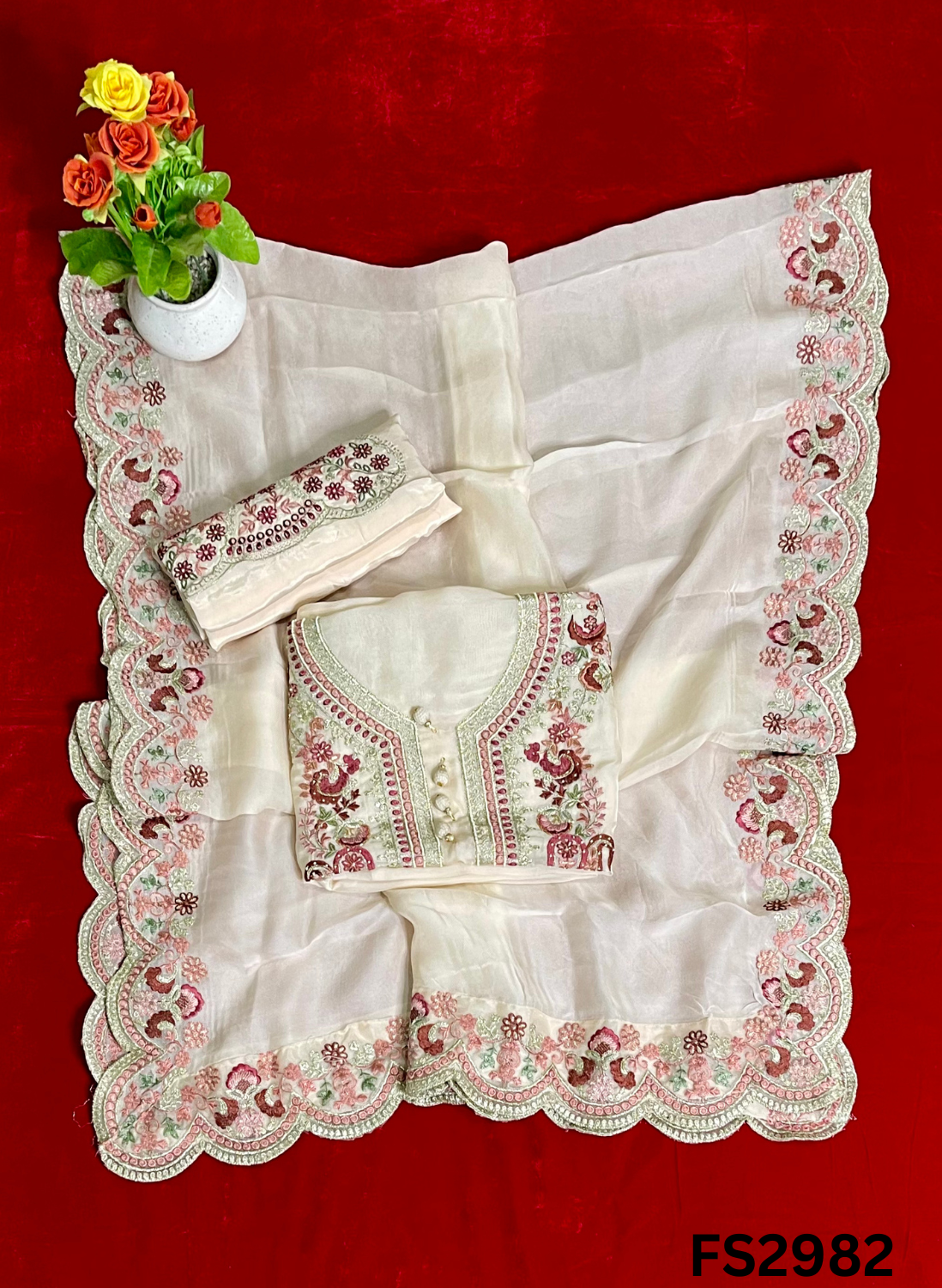 FS2982 | Twill Organza Suit | Party Wear | Wedding | Jaggo | Ring Ceremony | Festival