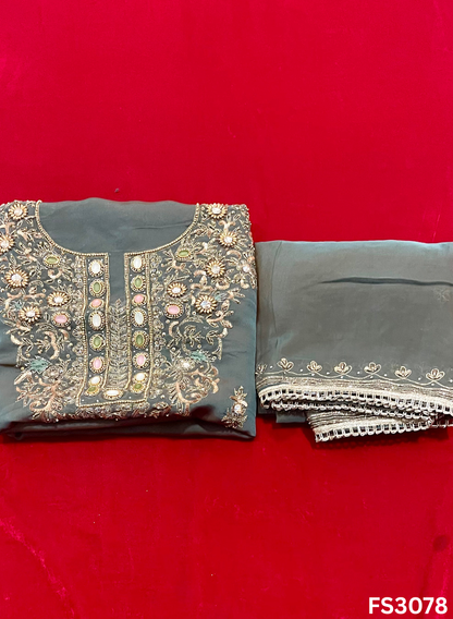 FS3078 | Twill Organza Suit | Party Wear | Wedding | Jaggo | Ring Ceremony | Festival