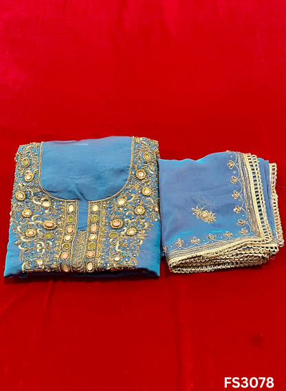 FS3078 | Twill Organza Suit | Party Wear | Wedding | Jaggo | Ring Ceremony | Festival