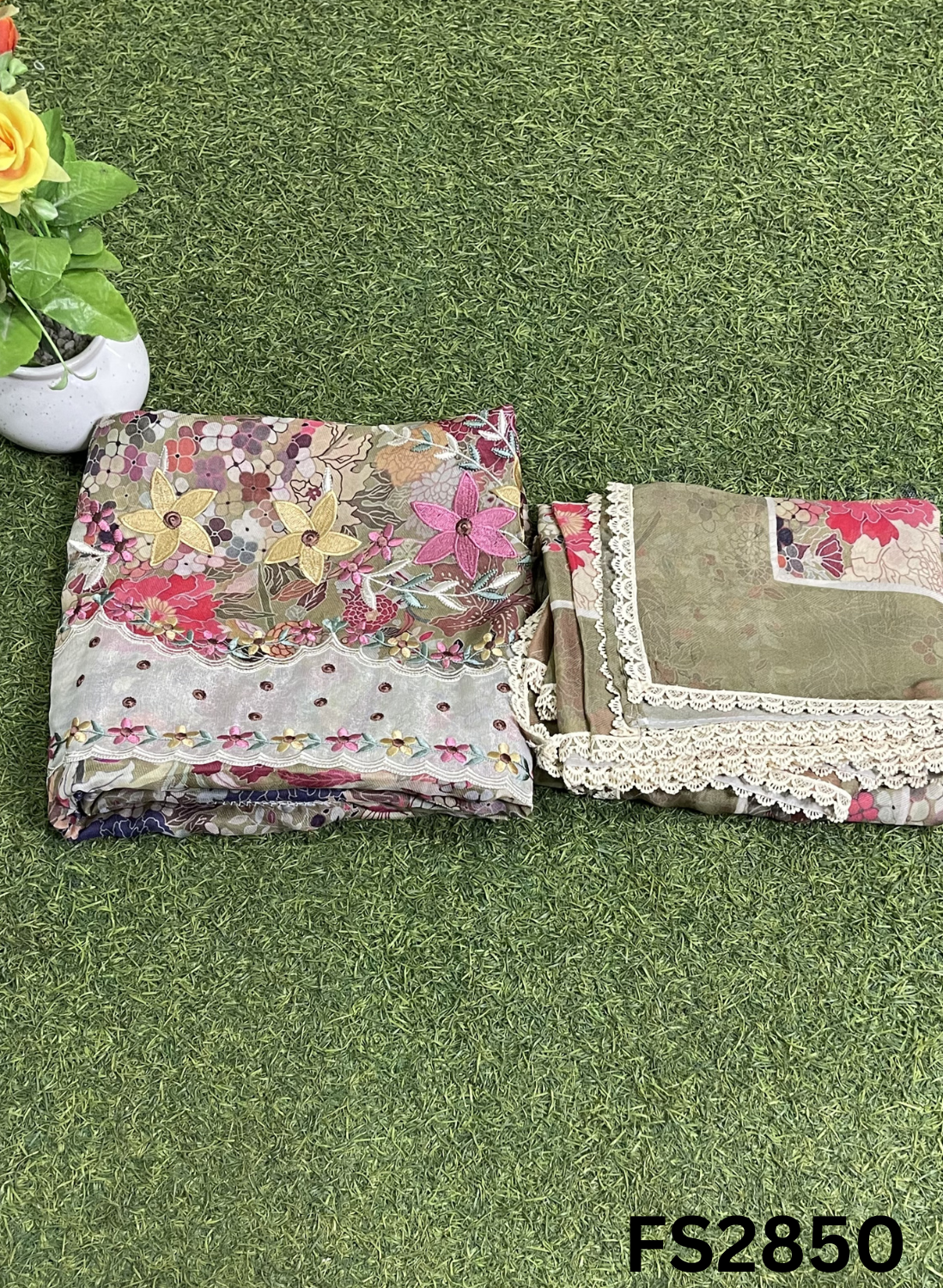 FS2850 | Twill  Organza Suit | Party Wear | Wedding | Jaggo | Ring Ceremony | Festival