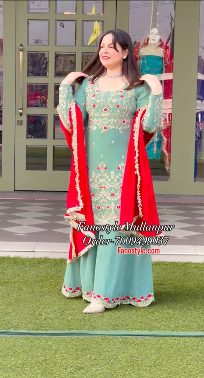 FS1115 | Pista | Georgette Suit | Party Wear | Wedding | Sharara Suit | Jaggo | Ring Ceremony | Festival |