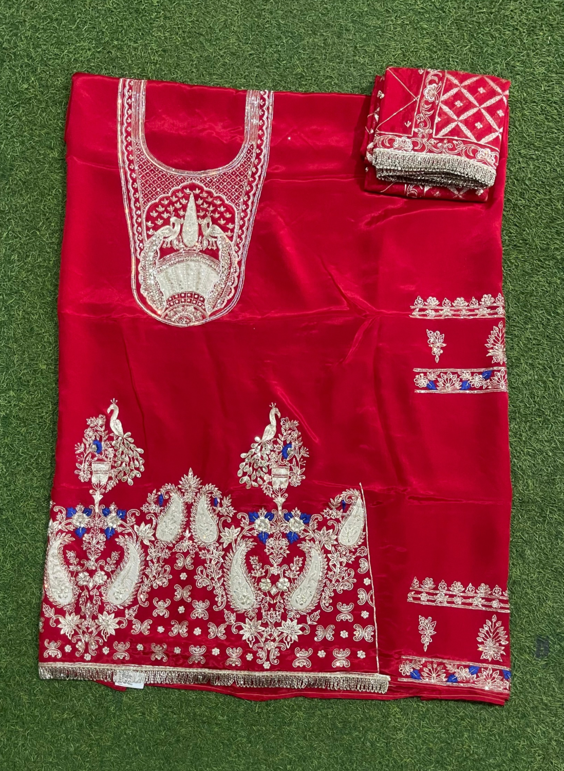 FS1417 | Red | Crepe | Party Wear | Wedding | Jaggo | Ring Ceremony | Festival