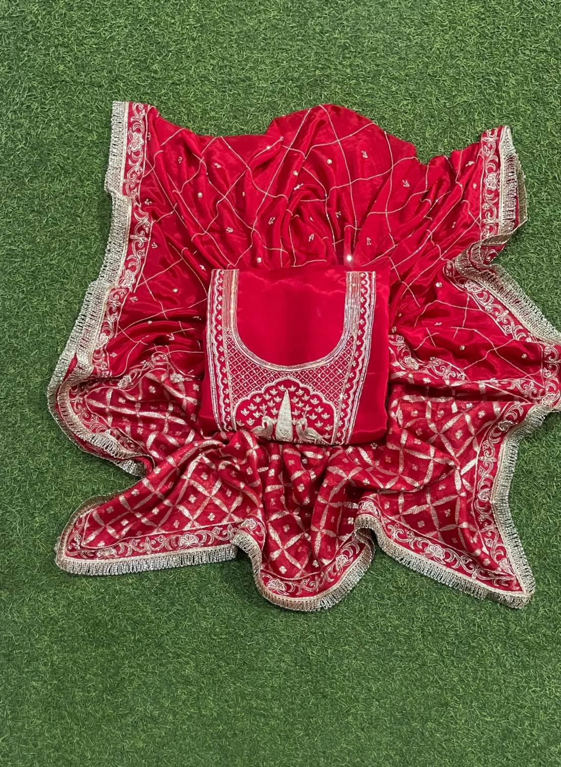 FS1417 | Red | Crepe | Party Wear | Wedding | Jaggo | Ring Ceremony | Festival