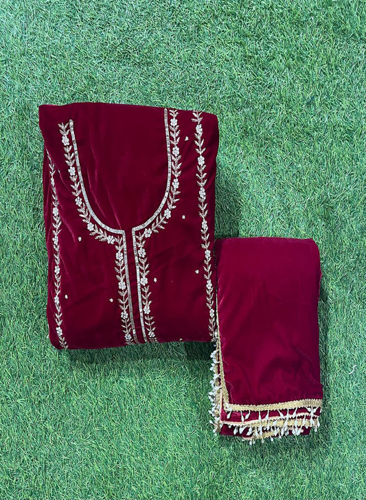 Mehroon velvet suite | Pure velvet | Wedding | Party Wear | Jaggo | Ring Ceremony | Festival    | FS437