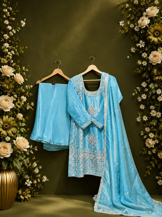FS1058 | Peach | Shimmer Suit | Party Wear | Wedding | Jaggo | Ring Ceremony | Festiva |