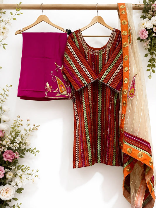 FS1421 | Rust Shade | Phulkari Suit | Party Wear | Wedding | Jaggo | Festival