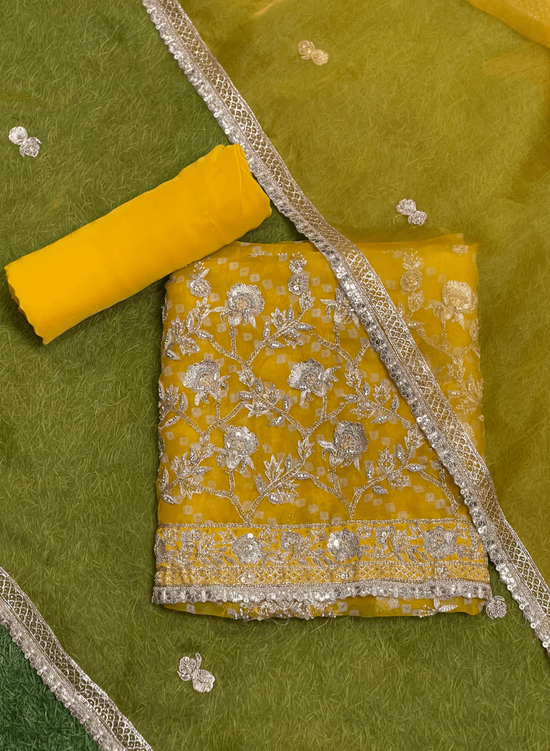 Yellow | Bnararsi |Organza Suit | Party Wear | Wedding | Jaggo | Ring Ceremony | Festival| FS113
