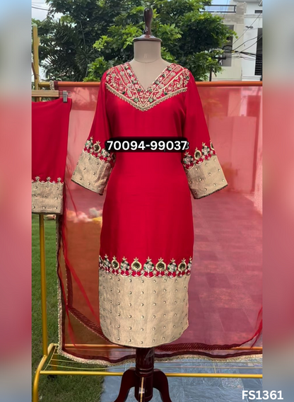 FS1361 | Red | Crepe Suit | Party Wear | Wedding | Ring Ceremony | Festival