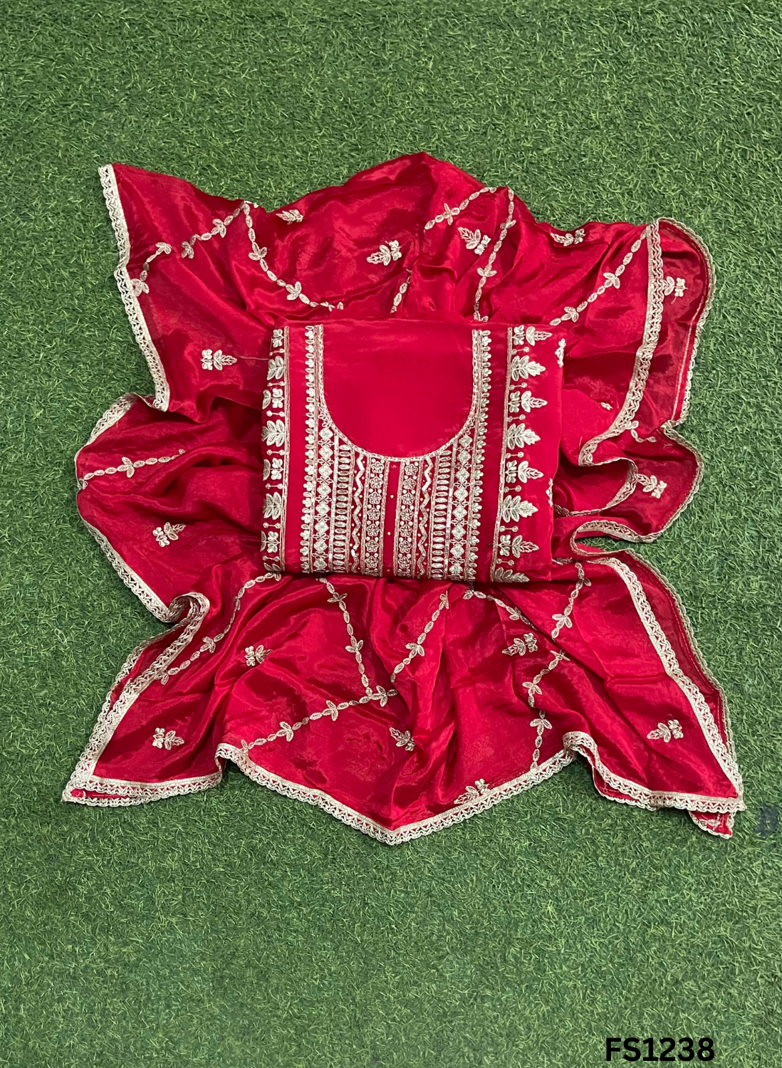 FS1238 | Red | Crepe | Party Wear | Wedding | Jaggo | Ring Ceremony | Festival