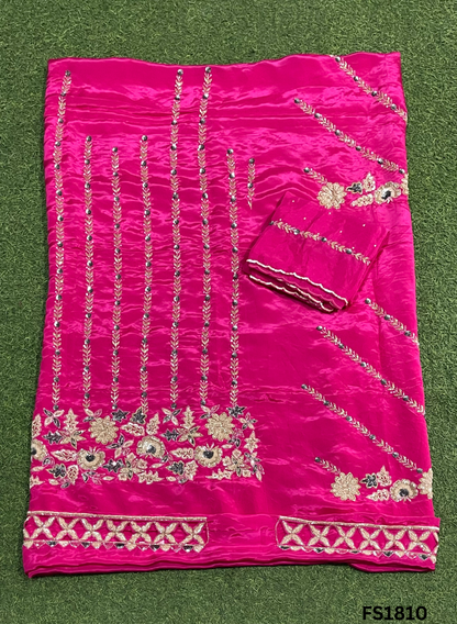 FS1810 | Hot-Pink | Crepe Suit | Hand-Work | Party Wear | Wedding | Ring Ceremony | Festival | Bridal Suit