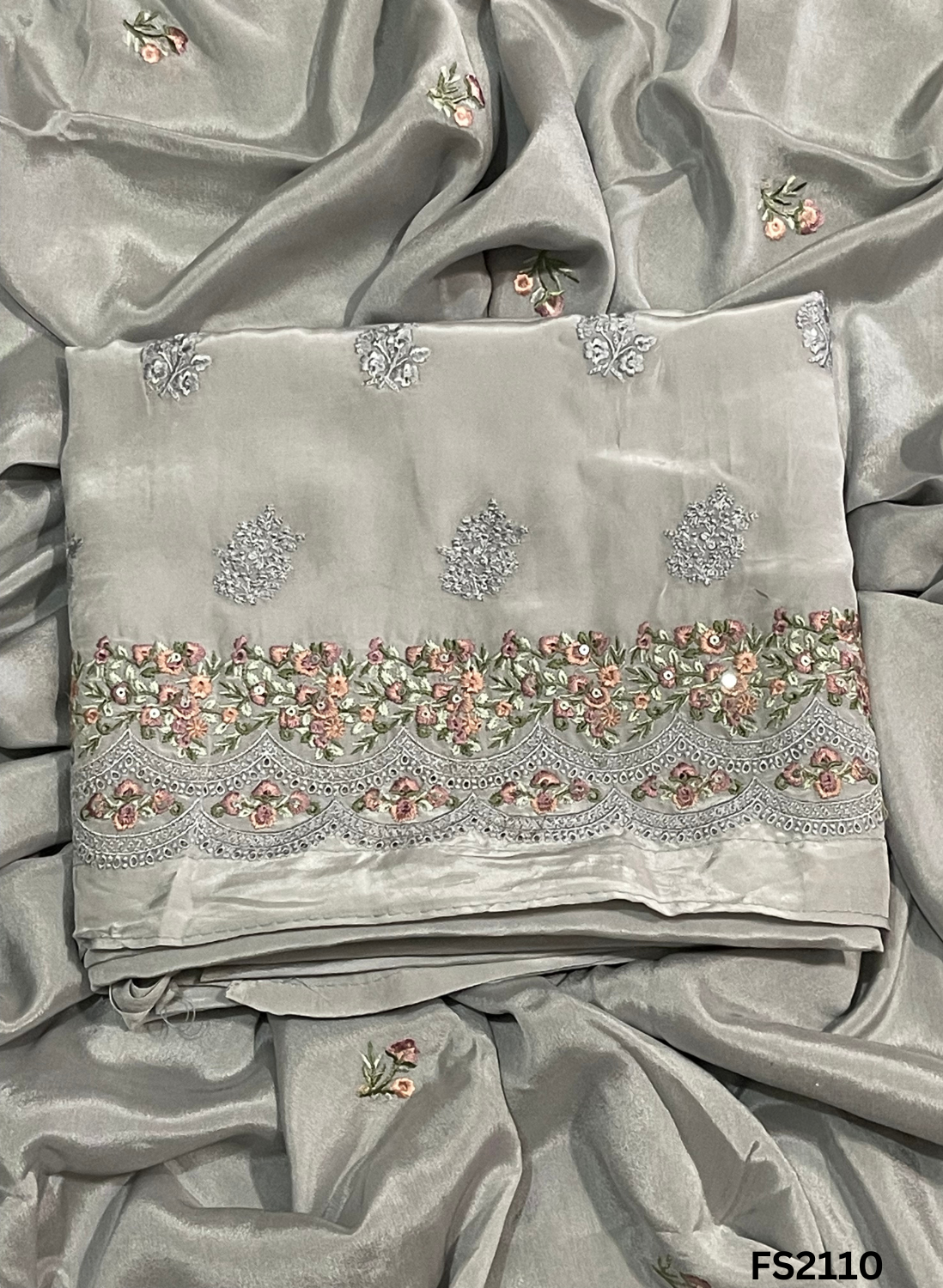 FS2110 | Grey | Crepe Suit | Hand-Work | Party Wear | Wedding | Ring Ceremony | Festival | Bridal Suit