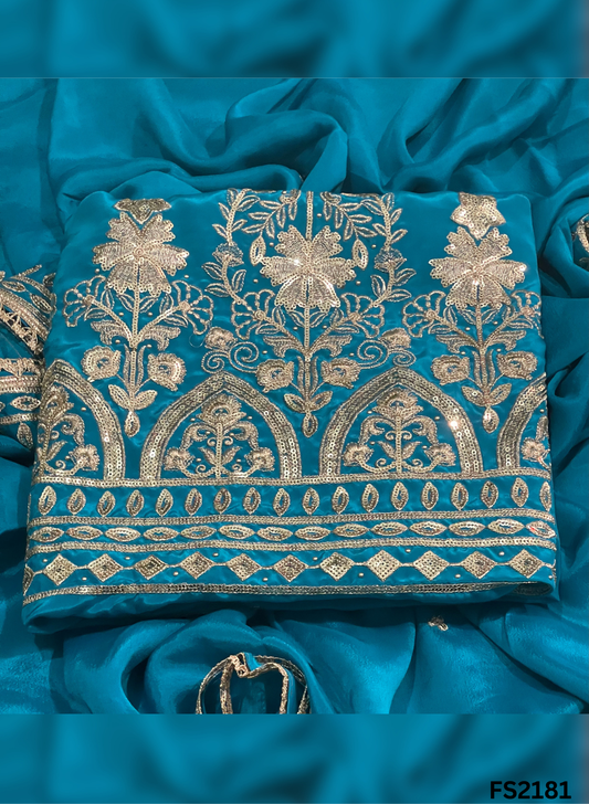 FS2181 | Firozi | Crepe Suit | Kurti-Lehnga | Party Wear | Wedding | Jaggo | Ring Ceremony | Festival