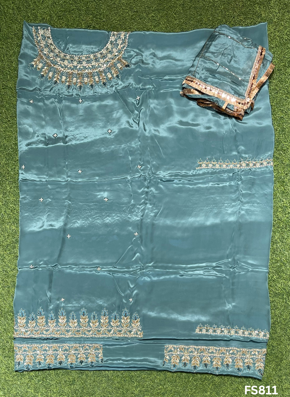 FS811 | Sea-Green | Crepe Suit | Wedding | Party Wear | Ring Ceremony | Festival Suit | Allover suit | F9HAAA
