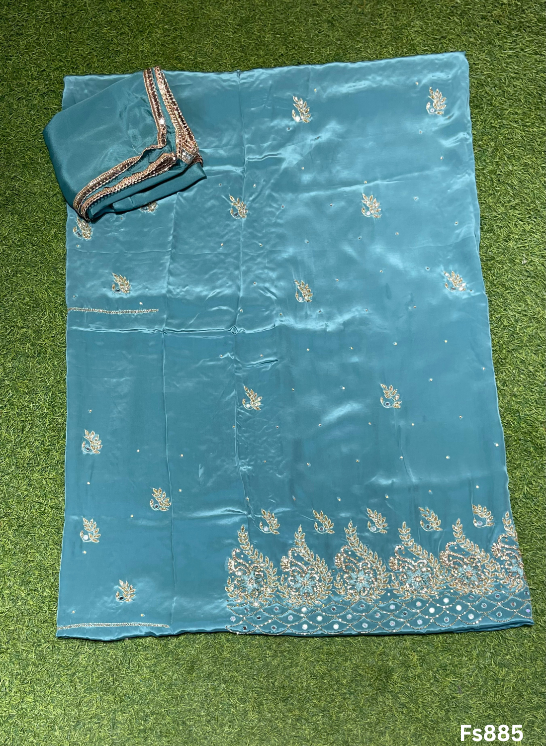 FS885 | Sea-Green | Crepe Suit | Wedding | Party Wear | Ring Ceremony | Festival Suit | Allover suit | F9DAAA